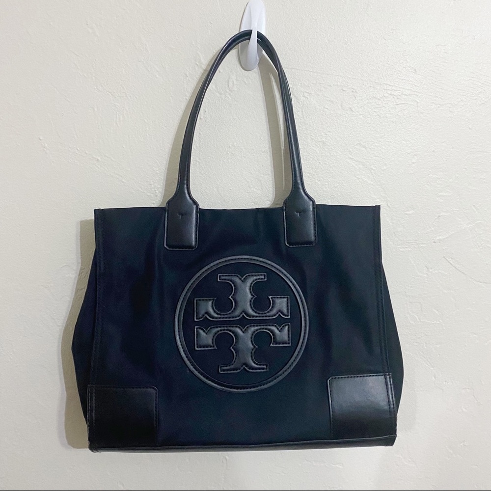 Tory Burch Black Ella Patent Large Tote Shoulder Bag